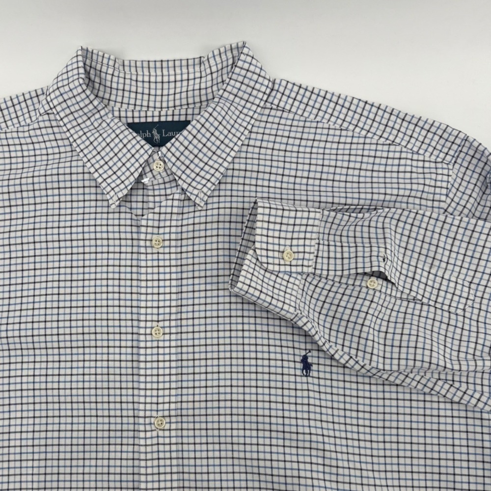 Ralph Lauren Button Down Mens 3XB Blue White Check Classic Fit Long Sleeve Shirt